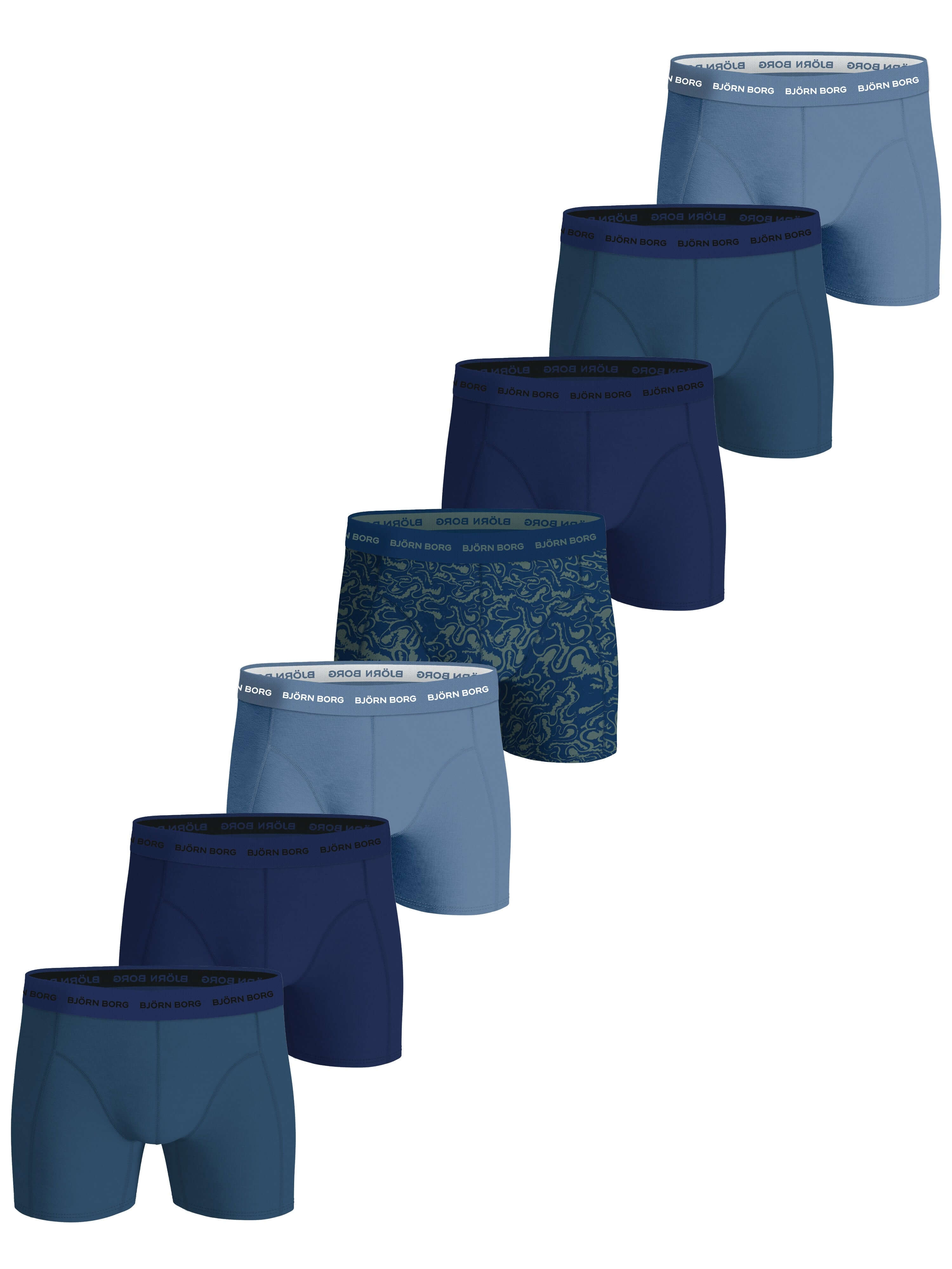 Björn Borg Cotton Stretch Boxers 7 Pack - Blue, Print, Navy Blue