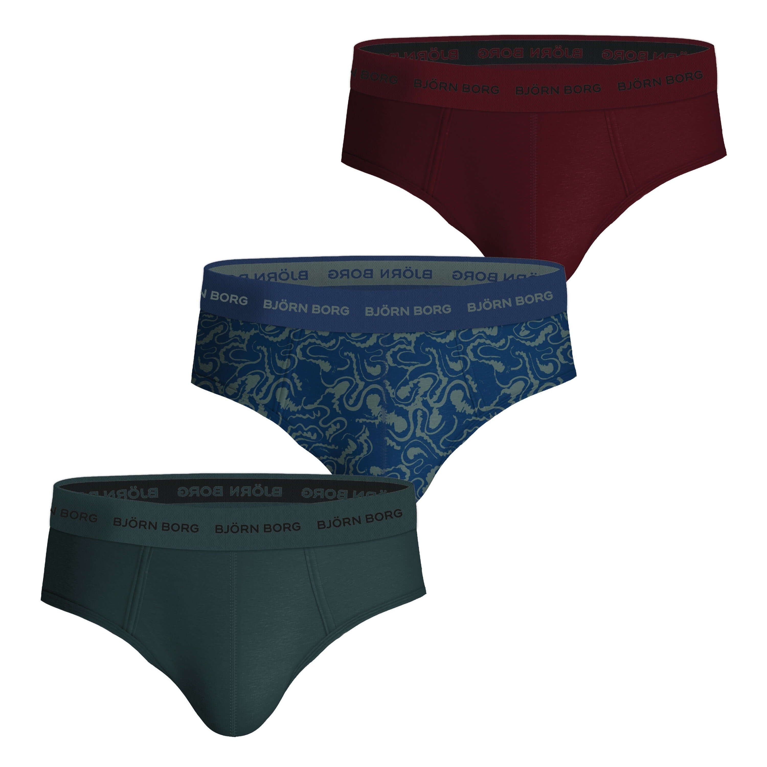 Bjorn Borg Cotton Stretch Briefs - 3 Pack- Green, Print, Red