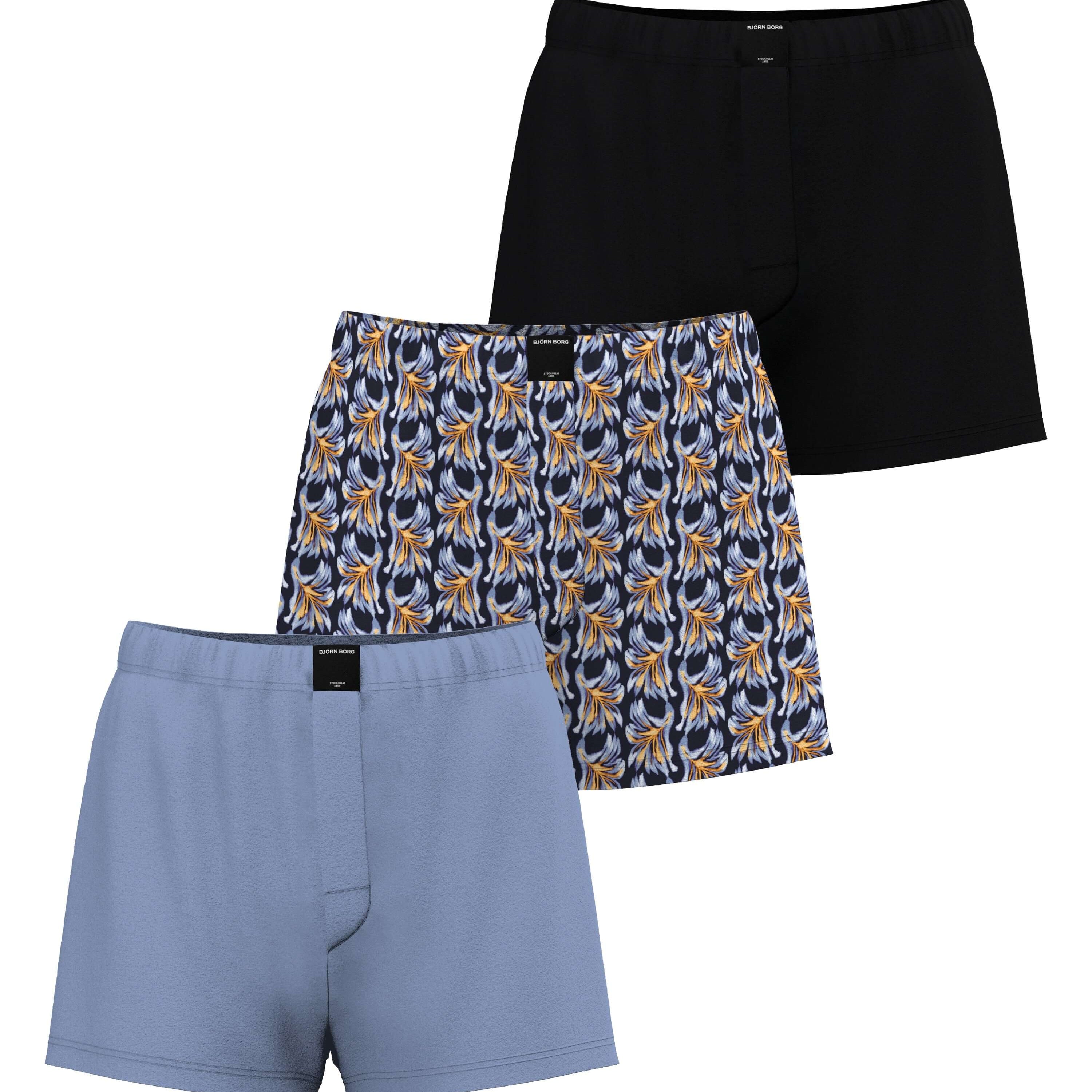 Björn Borg Cotton Stretch Jersey Boxer Shorts 3-pack - Black, Blue, Print