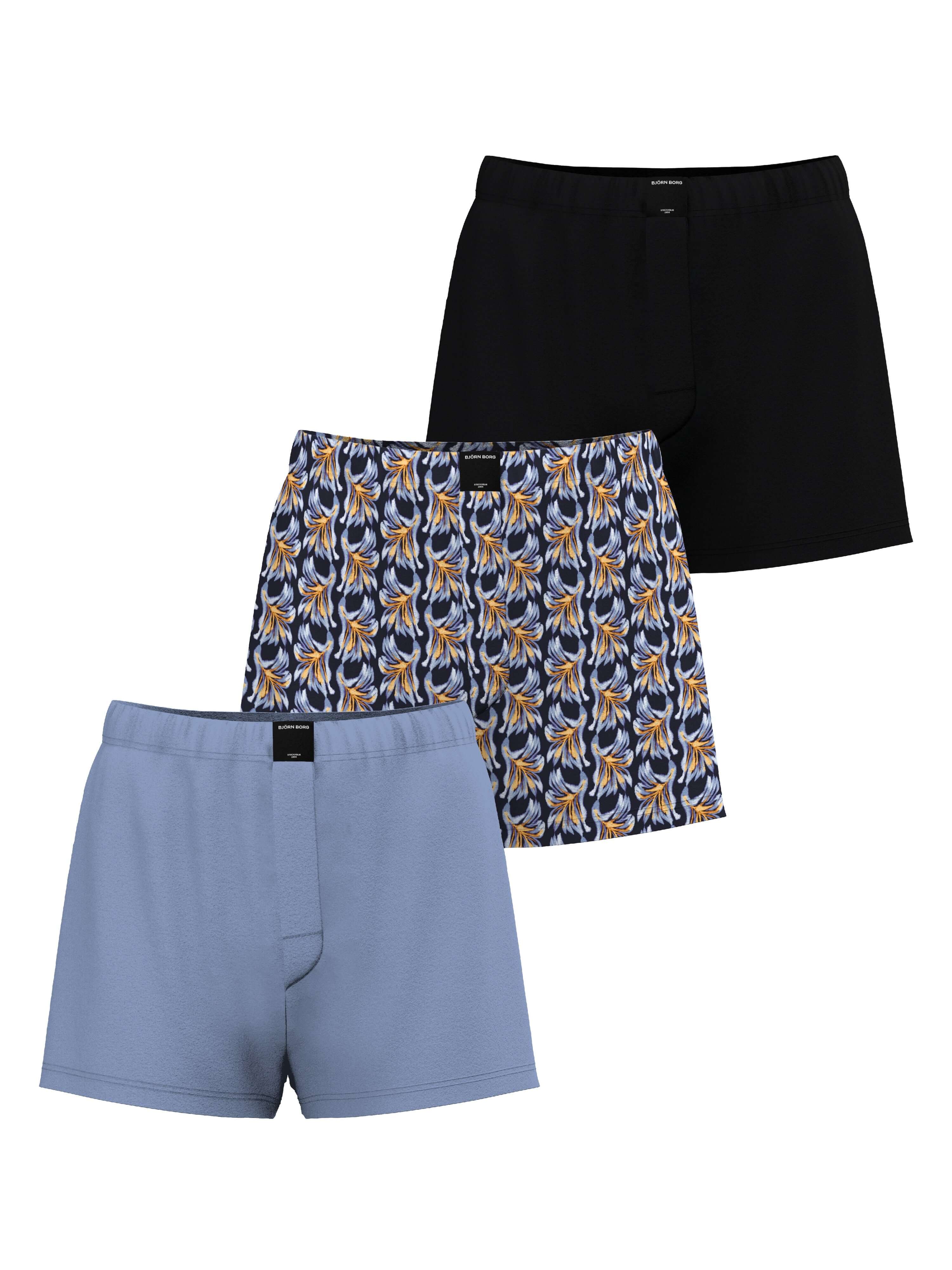 Björn Borg Cotton Stretch Jersey Boxer Shorts 3-pack - Black, Blue, Print