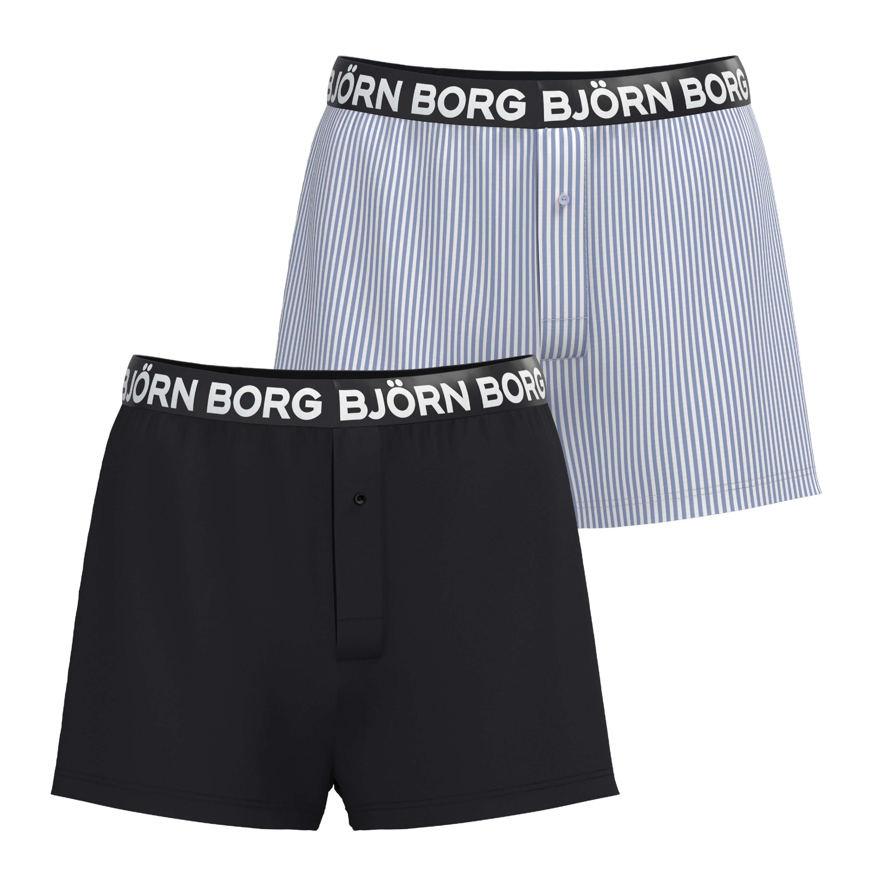 Björn Borg 100% Cotton Woven Boxer Shorts 2-pack | Black, Blue Stripes