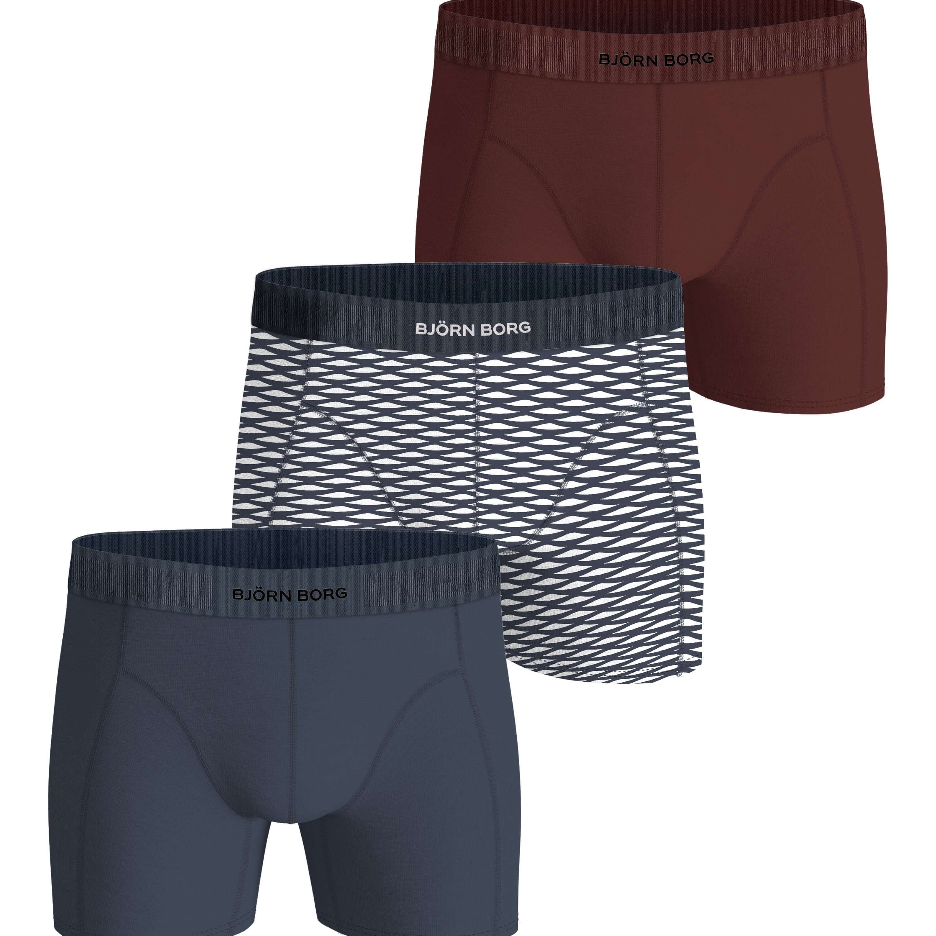 Three pairs of Björn Borg boxer briefs in different colors on a white background.