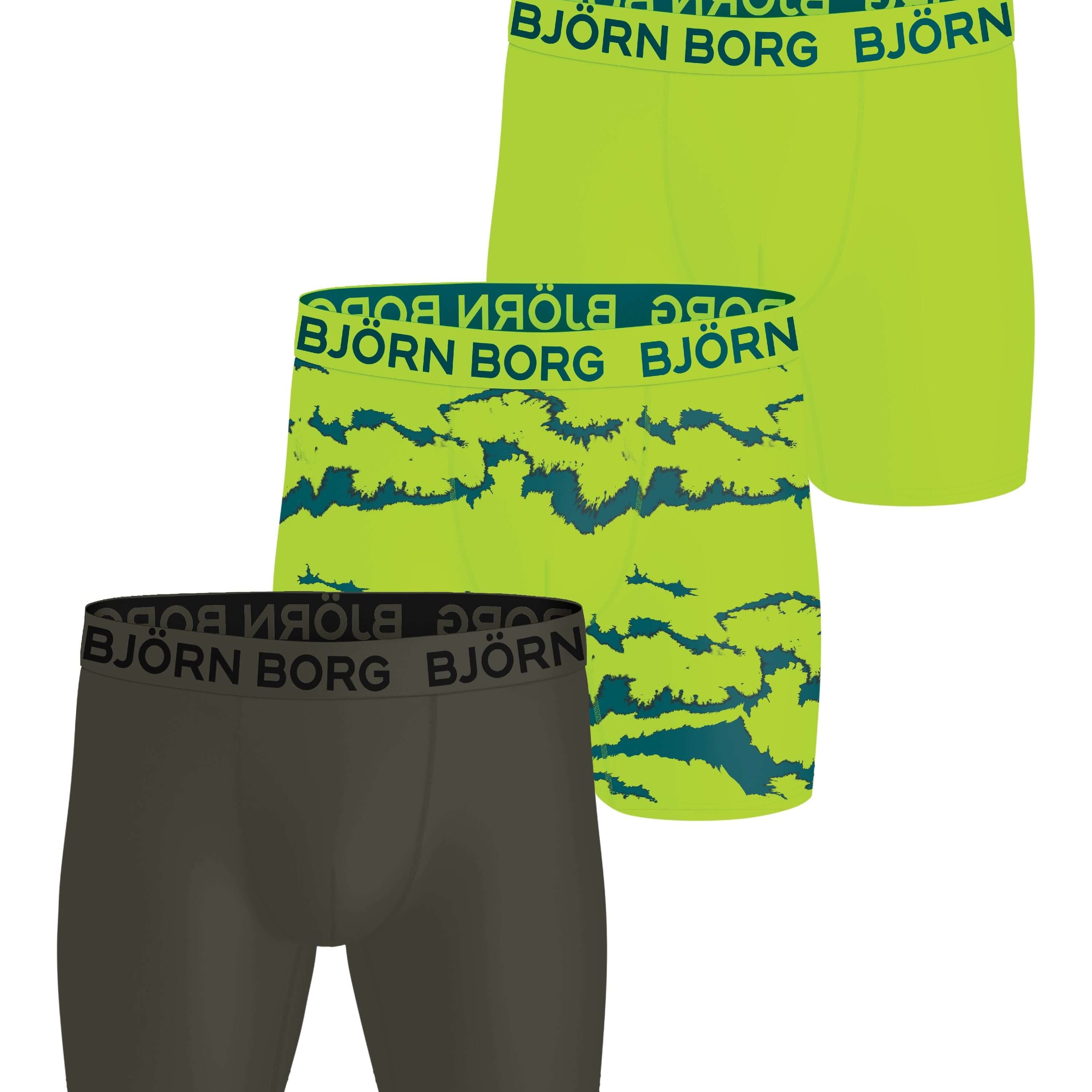 Björn Borg 3 Pack Sports Microfiber Boxers - Bright Green / Print / Olive