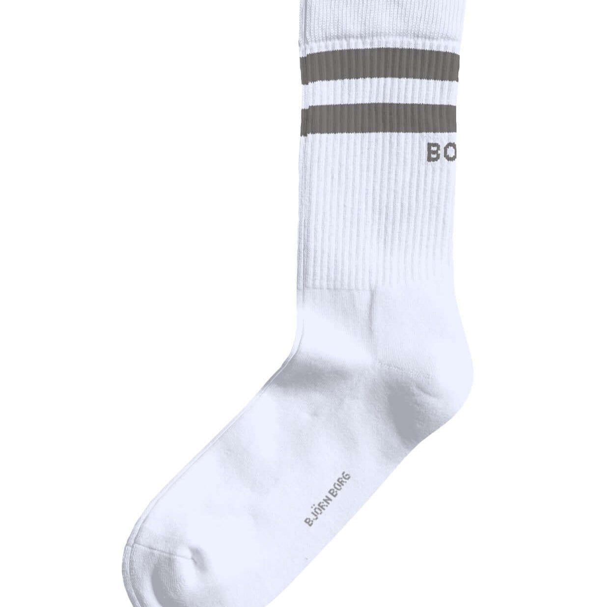 White sock with gray band and brand logo on a white background