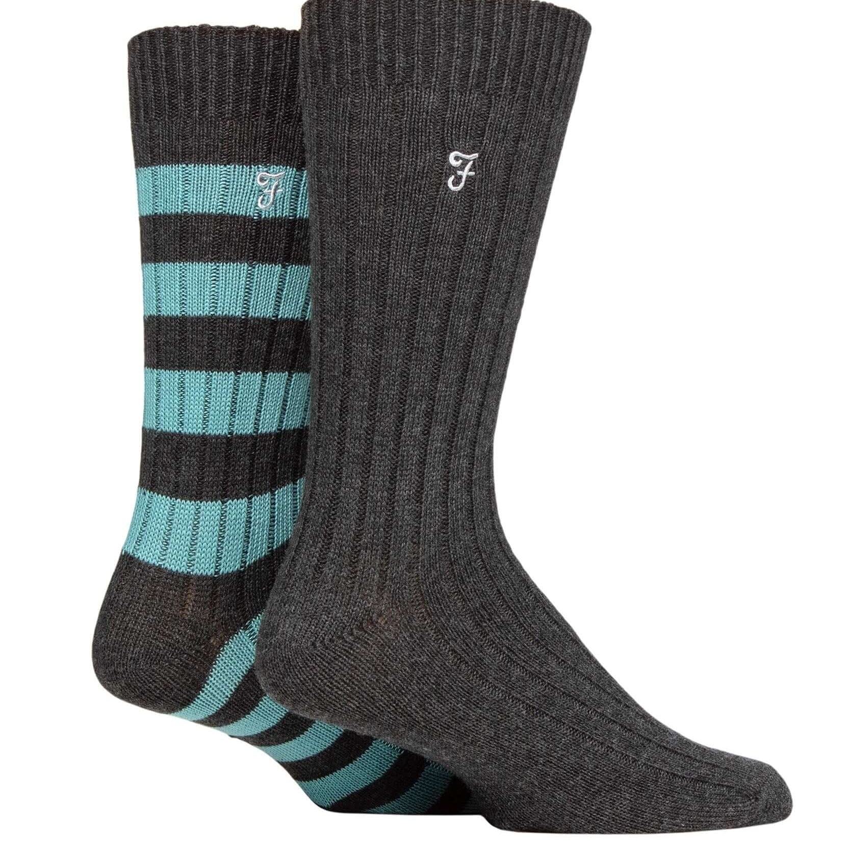 Farah Men's Bamboo BOOT Socks 2 Pack Socks (6-11 ) -Charcoal/Teal