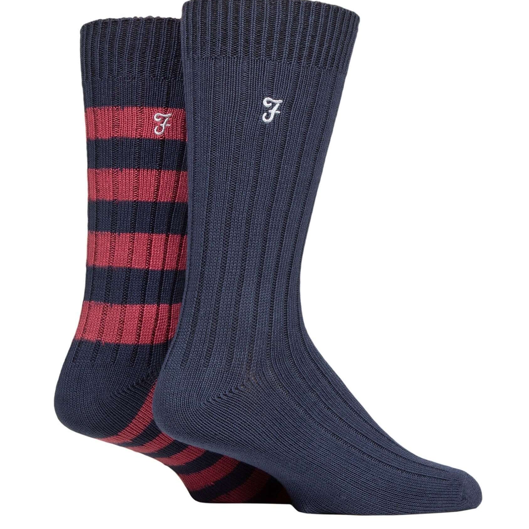 Farah Men's Bamboo BOOT Socks 2 Pack Socks (6-11 ) -Navy/Berry