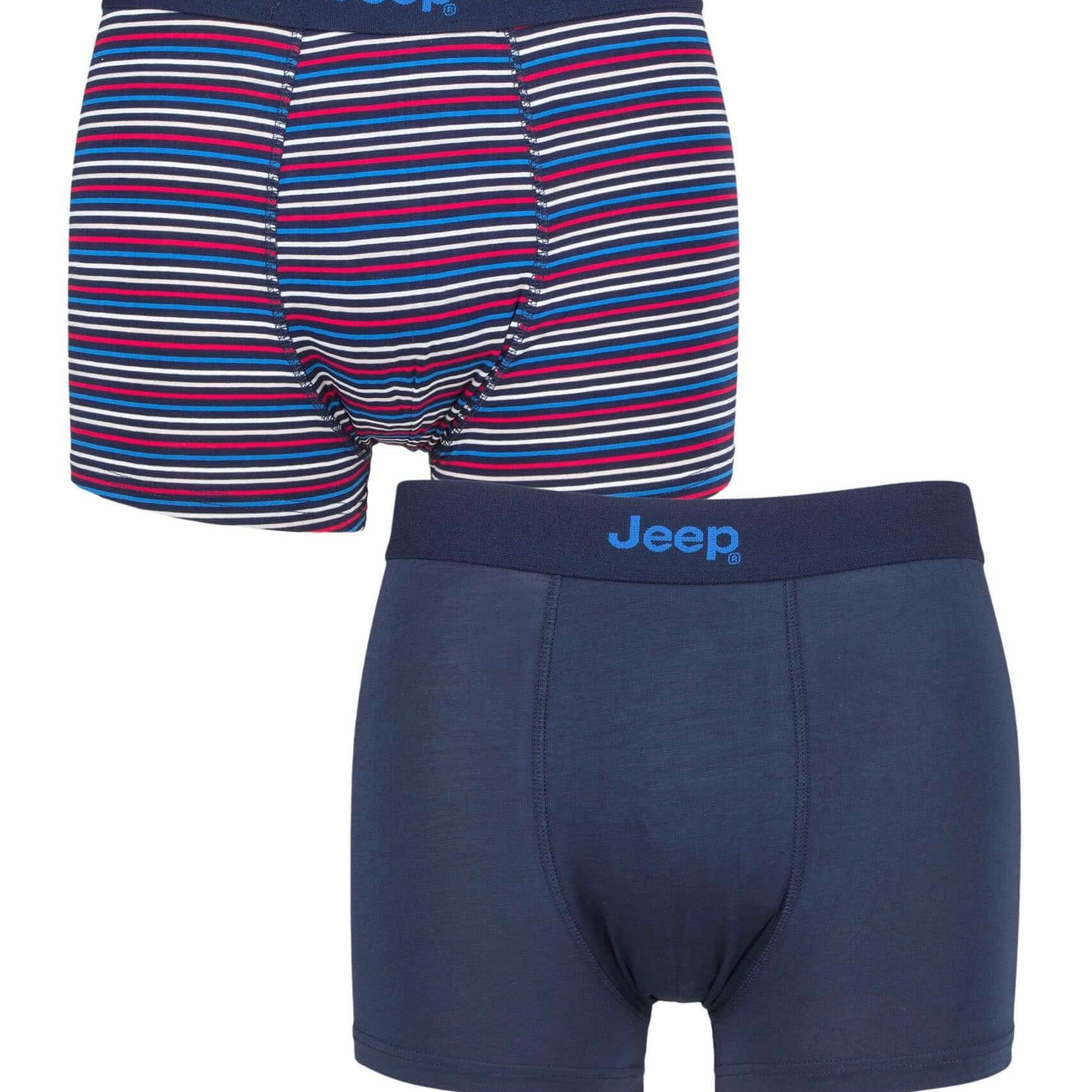 Jeep 2 Pack Men's Plain & Fine Stripes Fitted Bamboo Trunks