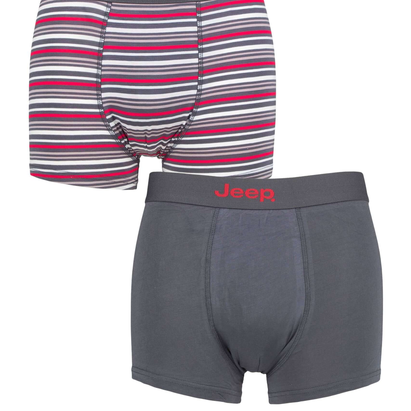 Jeep 2 Pack Men's Plain & Fine Stripes Fitted Bamboo Trunks