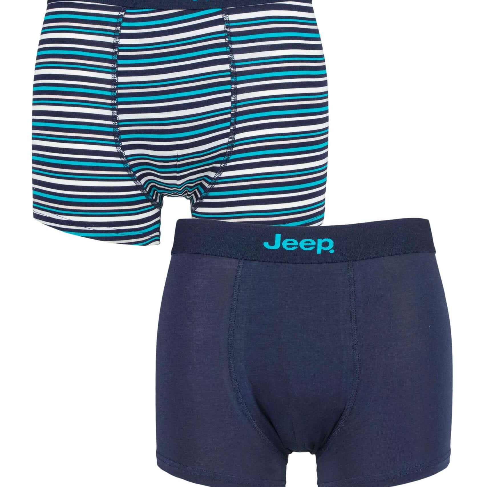Jeep 2 Pack Men's Plain & Fine Stripes Fitted Bamboo Trunks