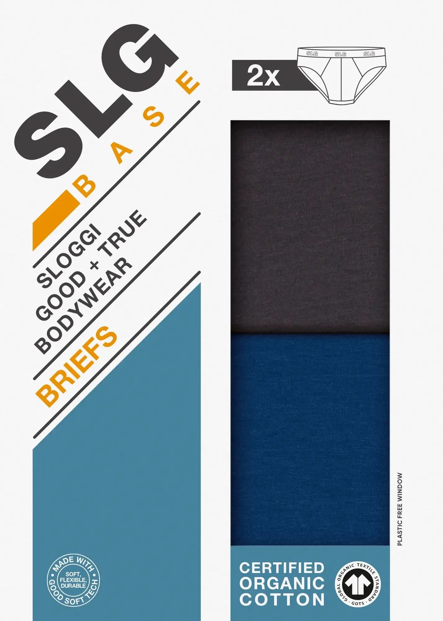 Sloggi Men’s SLG Midi Briefs 2 Pack – Organic Cotton, Blue / Charcoal