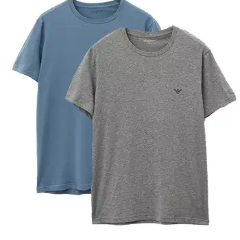 Emporio Armani 2 Pack Lounge Stretch-Cotton Crew T-Shirts - Blue / Grey