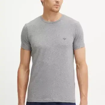 Emporio Armani 2 Pack Lounge Stretch-Cotton Crew T-Shirts - Blue / Grey