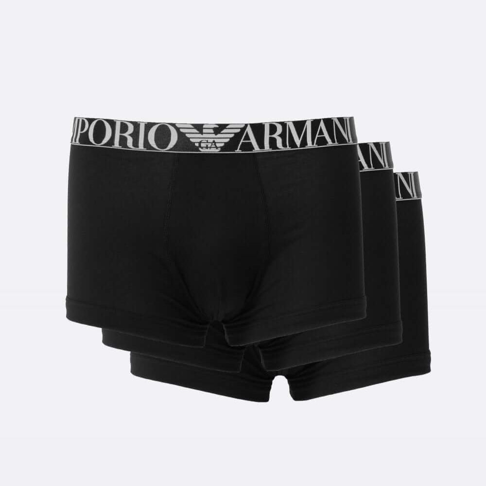 Emporio Armani 3 Pack Organic Cotton Trunks - Black