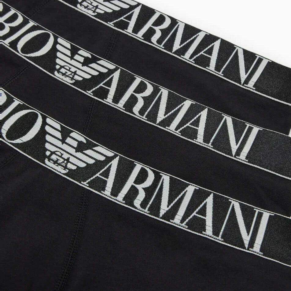 Emporio Armani 3 Pack Organic Cotton Trunks - Black