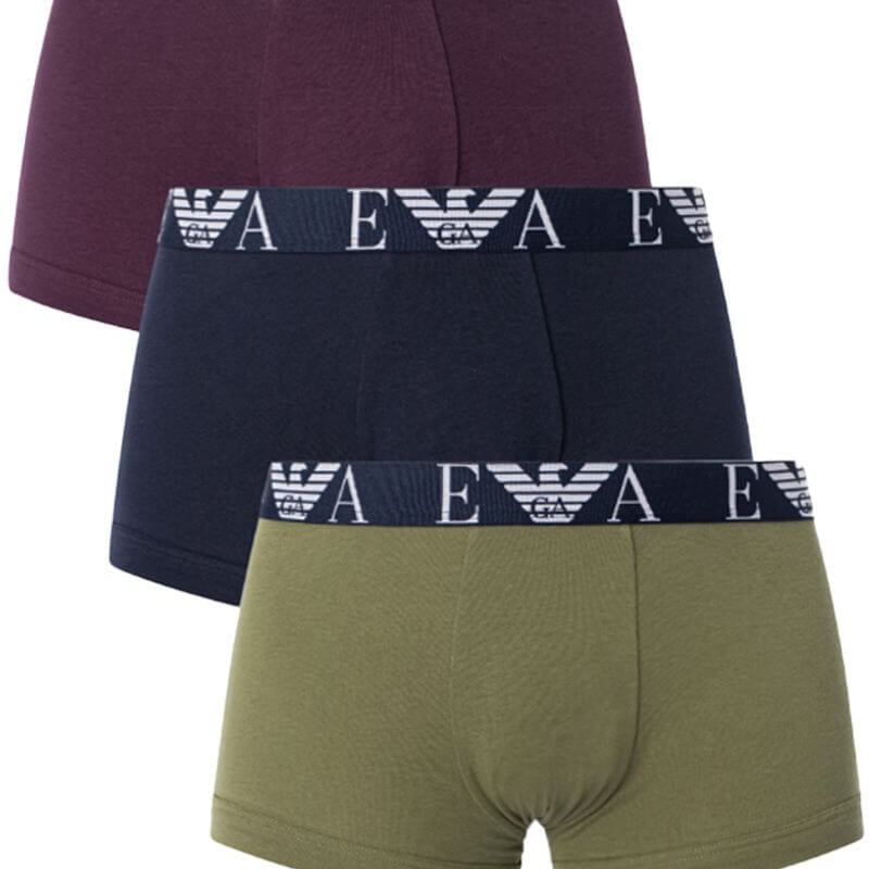 Emporio Armani 3 Pack Low Rise Trunks - Olive/Marine/Black