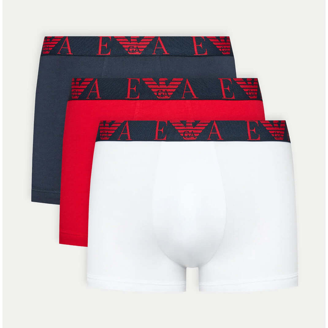 Emporio Armani 3 Pack Trunks - Red/ Marine / White