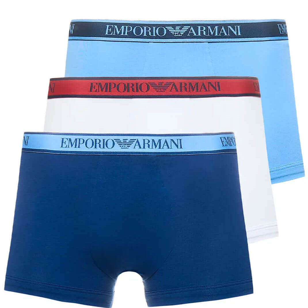 Emporio Armani 3 Pack Low Rise Trunks - White/Navy/Blue