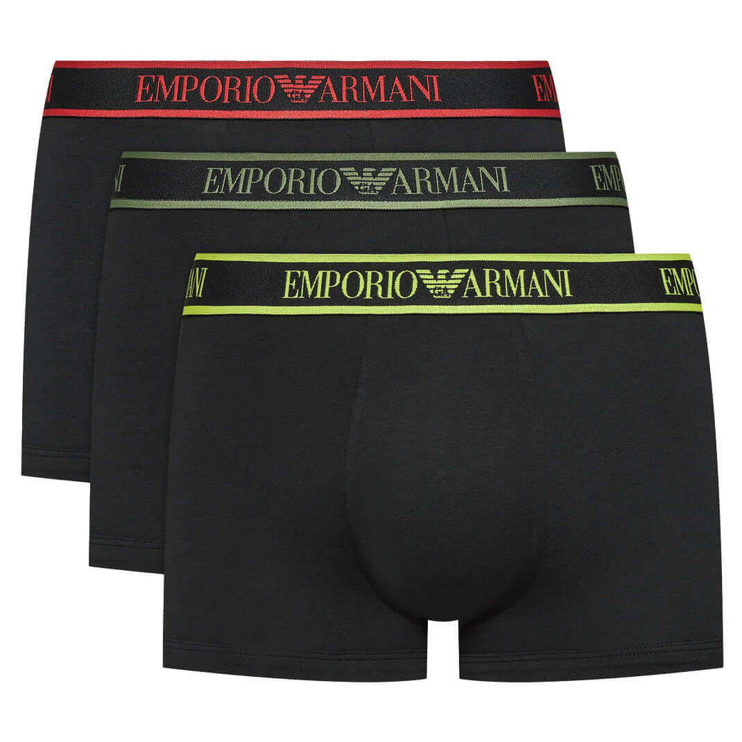 Emporio Armani 3 Pack Low Rise Trunks - Black With Coloured Logos