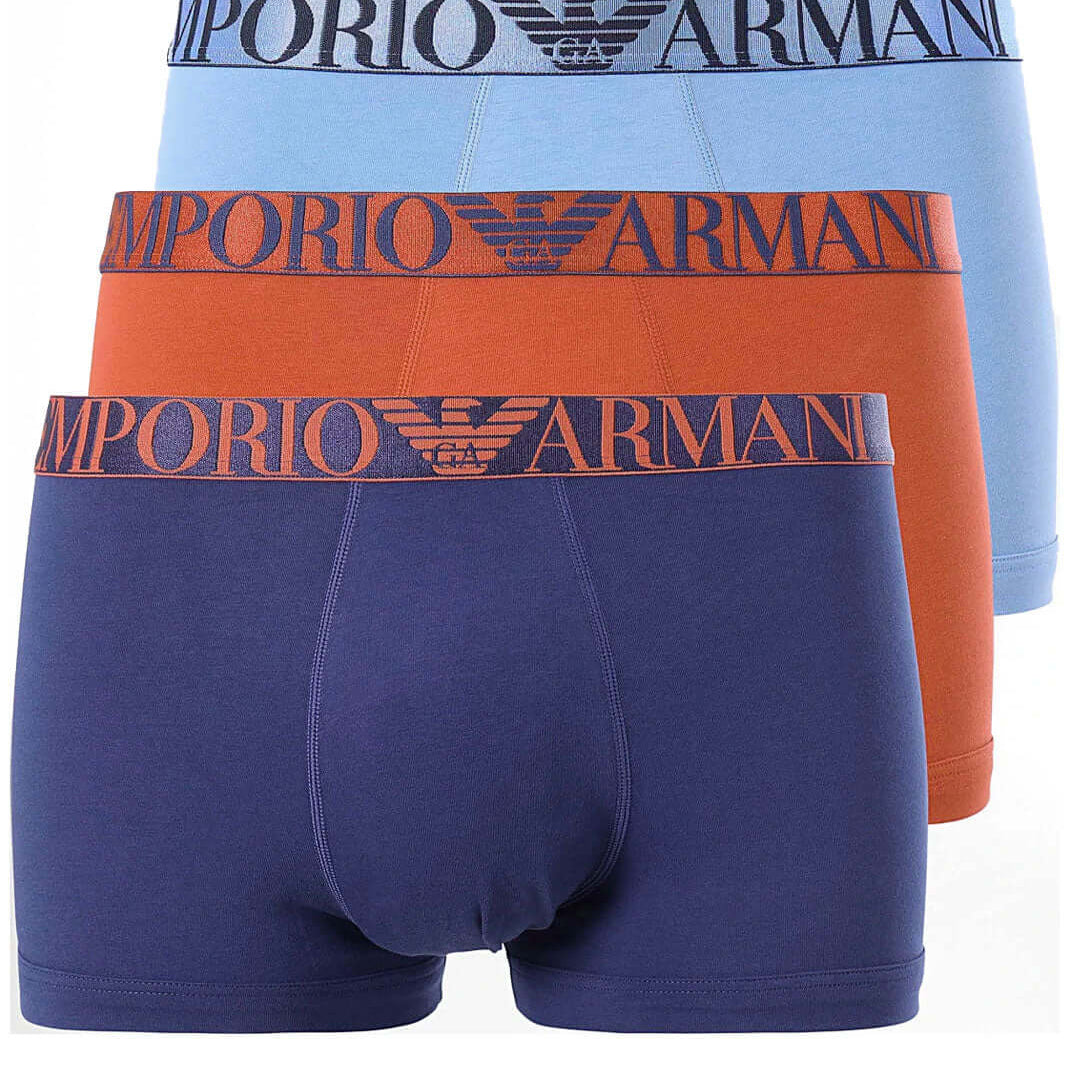 Emporio Armani 3 Pack Organic Cotton Trunks - Orange/Blue/Navy