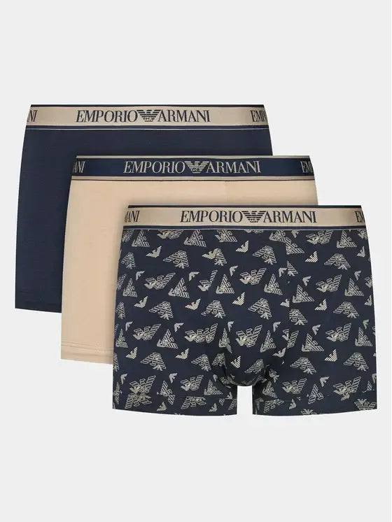 Emporio Armani 3 Pack Stretch Cotton Trunks - Beige Underwear