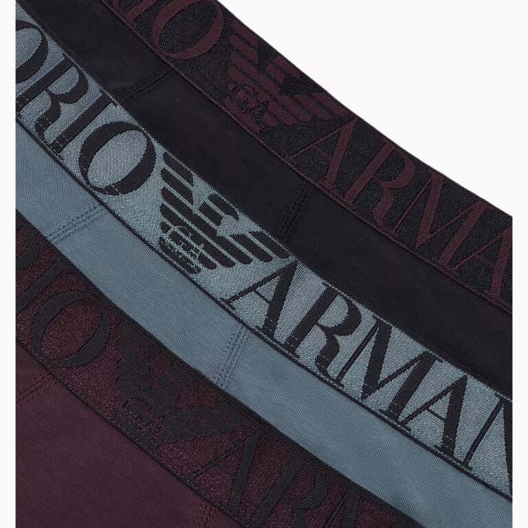 Emporio Armani 3 Pack ASV Shiny Logoband Organic Cotton Trunks - Multicoloured