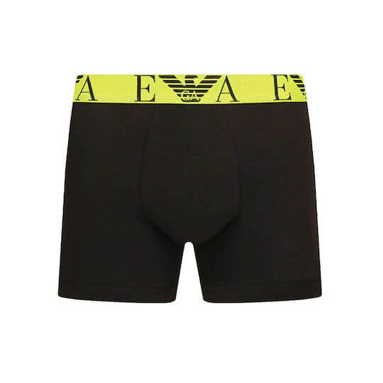 Emporio Armani 3 Pack Cotton Stretch Boxer Briefs – Black with Logo Waistbands