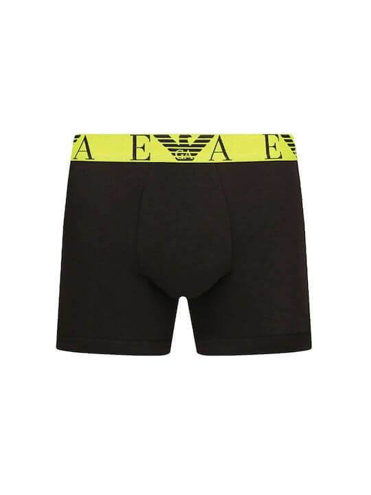 Emporio Armani 3 Pack Cotton Stretch Boxer Briefs – Black with Logo Waistbands