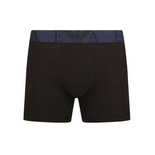 Emporio Armani 3 Pack Cotton Stretch Boxer Briefs – Black with Logo Waistbands