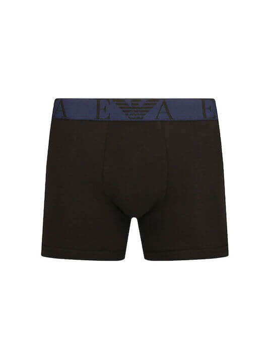 Emporio Armani 3 Pack Cotton Stretch Boxer Briefs – Black with Logo Waistbands