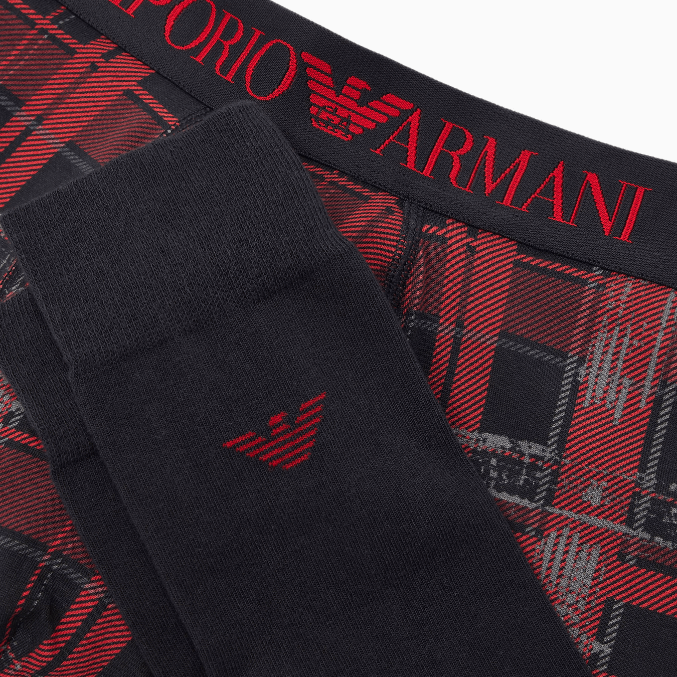 Emporio Armani Underwear Gift Set – Navy/Tartan Trunks & Socks