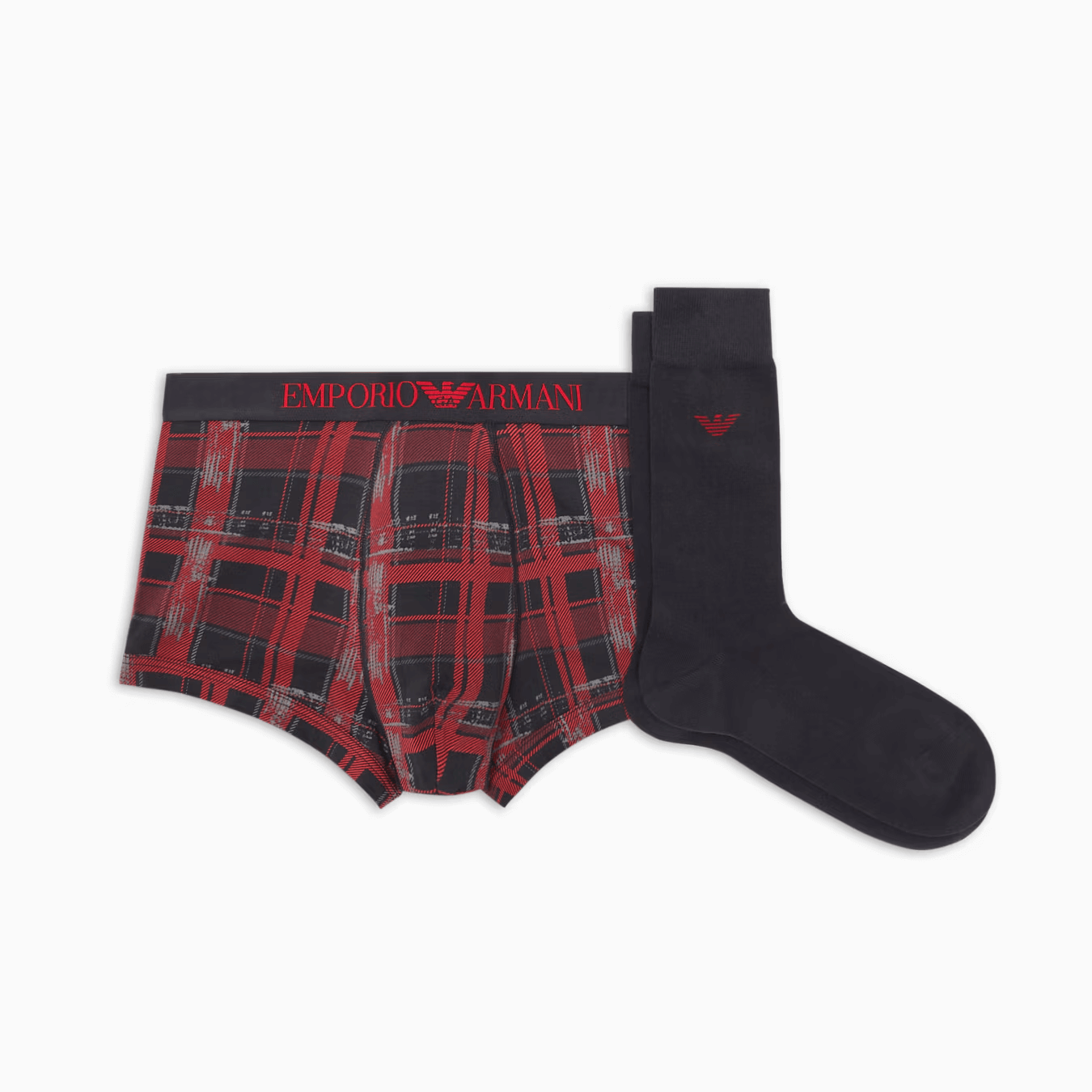 Emporio Armani Underwear Gift Set – Navy/Tartan Trunks & Socks