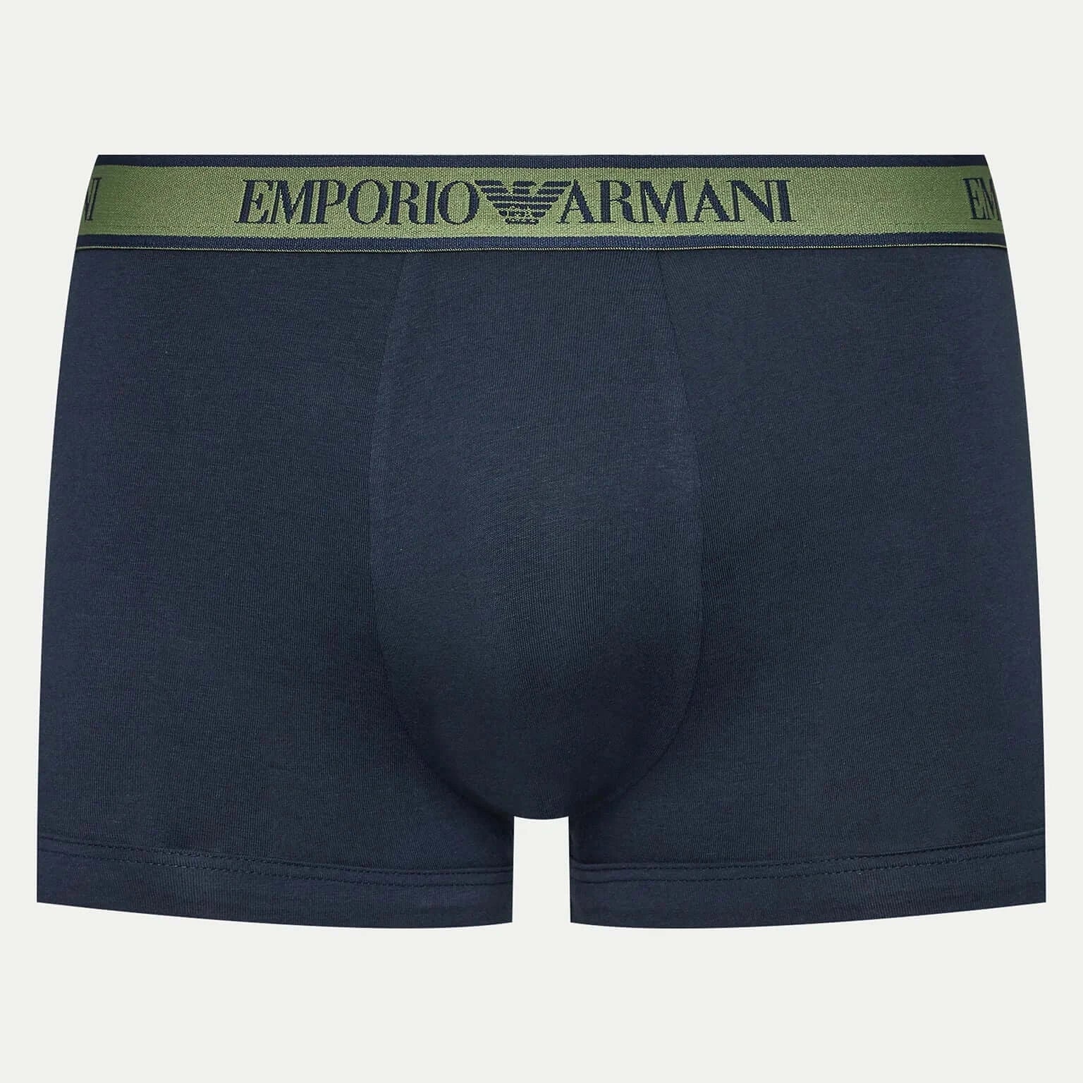 Emporio Armani 3 Pack Trunks Stretch Cotton - Blue / Green Pattern / Blue