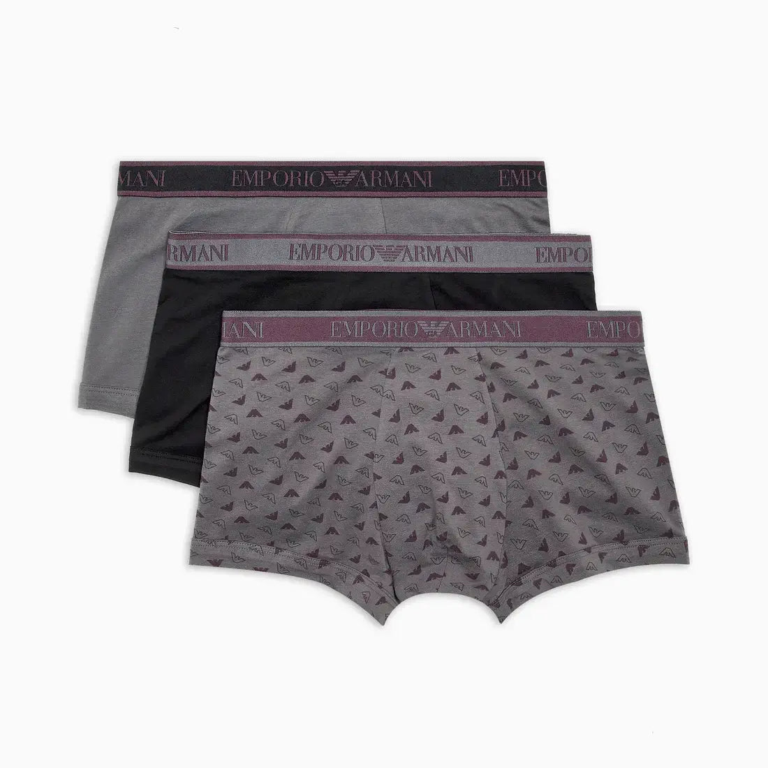 Emporio Armani 3 Pack Trunks Stretch Cotton - Grey / Black / Print