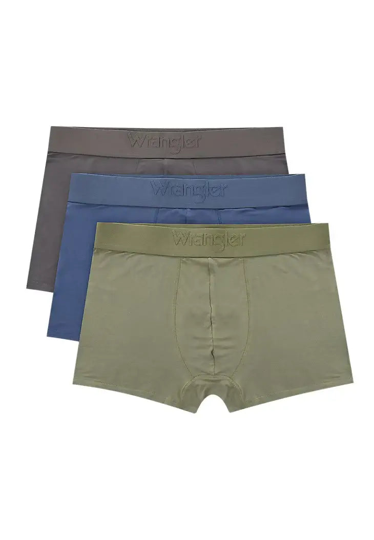 Wrangler Griffin 3 Pack Men’s Trunks – Olive, Denim & Gunmetal | Soft Bamboo Underwear