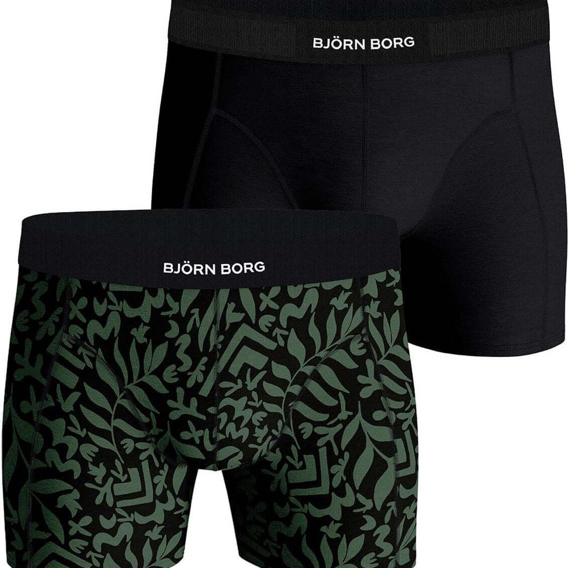 Bjorn Borg Premium Cotton Stretch 2 Pack Boxer - Green Print / Black