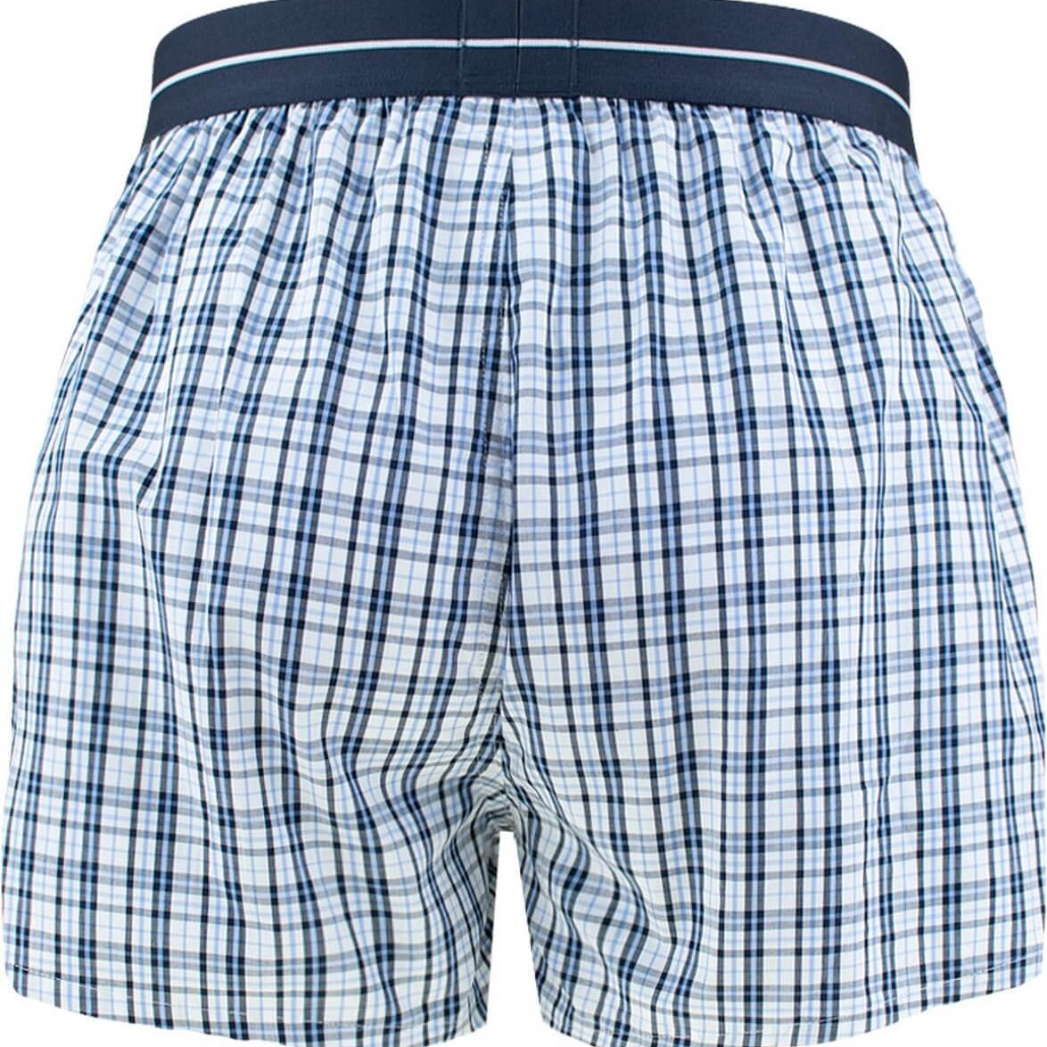 Boss 3 Pack Woven Boxers / Pyjama Shorts in Cotton Poplin - Blue Checks