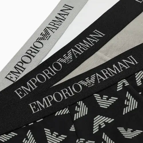 Emporio Armani 3 pack Pure Cotton Boxer Trunks - Black/Grey/White
