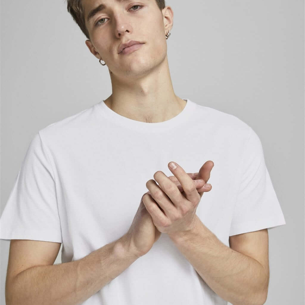 Jack & Jones 5 Pack JJENOA 100% Cotton Crew Neck T-Shirts - White/Navy/Black/Olive