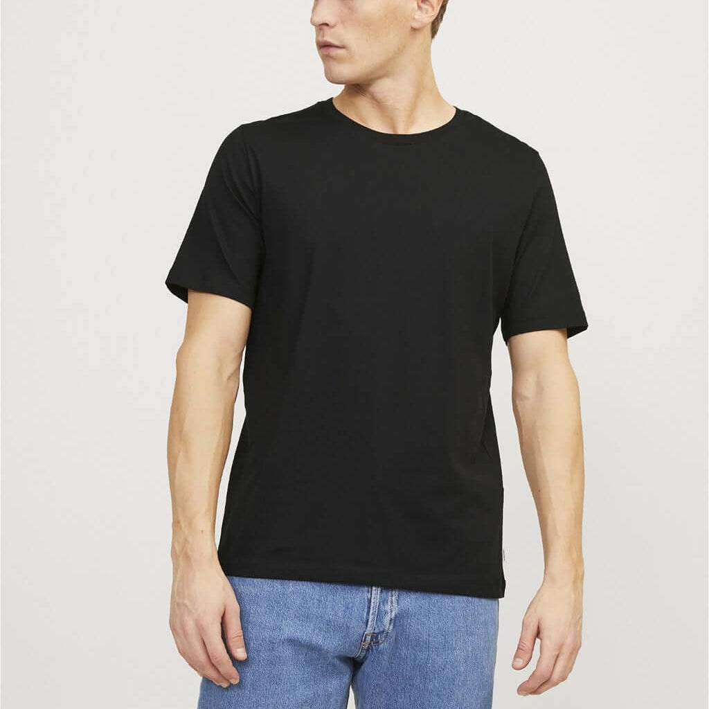 Jack & Jones 5 Pack JJEORGANIC 100% Cotton Crew Neck T-Shirts - White/Navy/Black