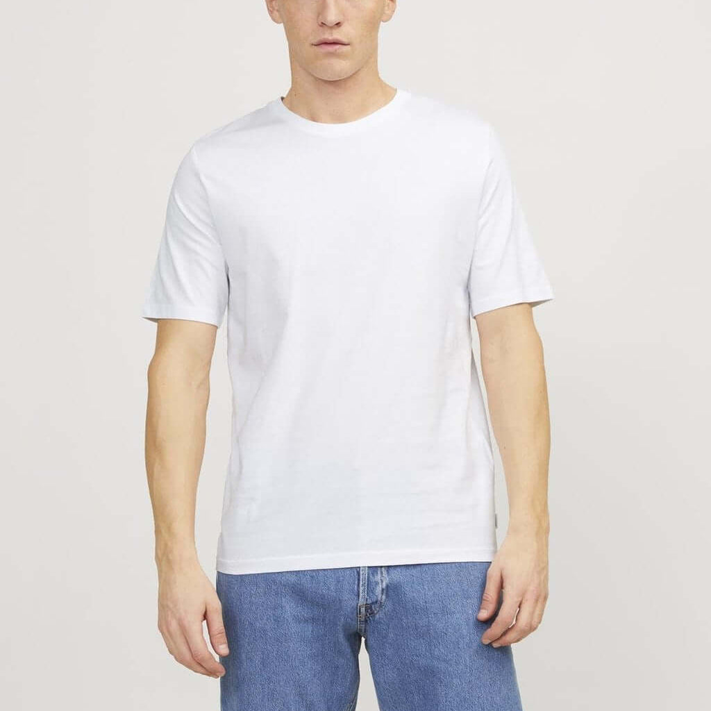 Jack & Jones 5 Pack JJEORGANIC 100% Cotton Crew Neck T-Shirts - White/Navy/Black