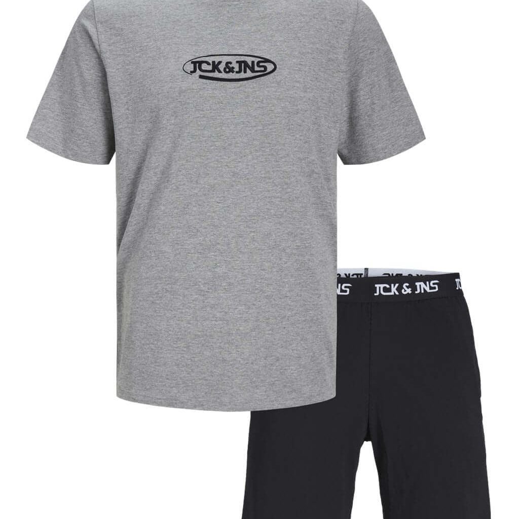 Jack & Jones Jacoliver Shorts Lounge Set - Light Grey Tee / Black shorts
