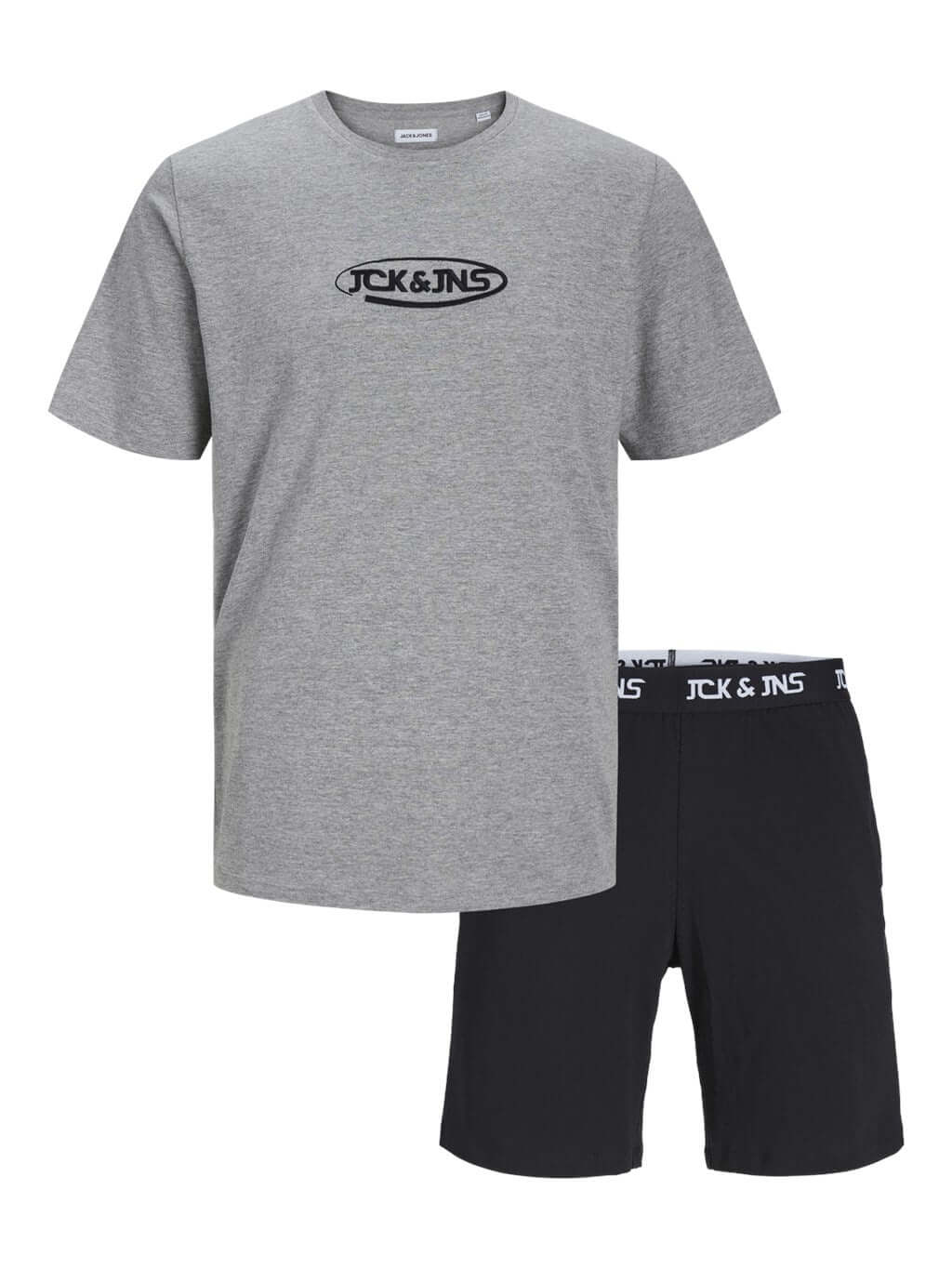 Jack & Jones Jacoliver Shorts Lounge Set - Light Grey Tee / Black shorts