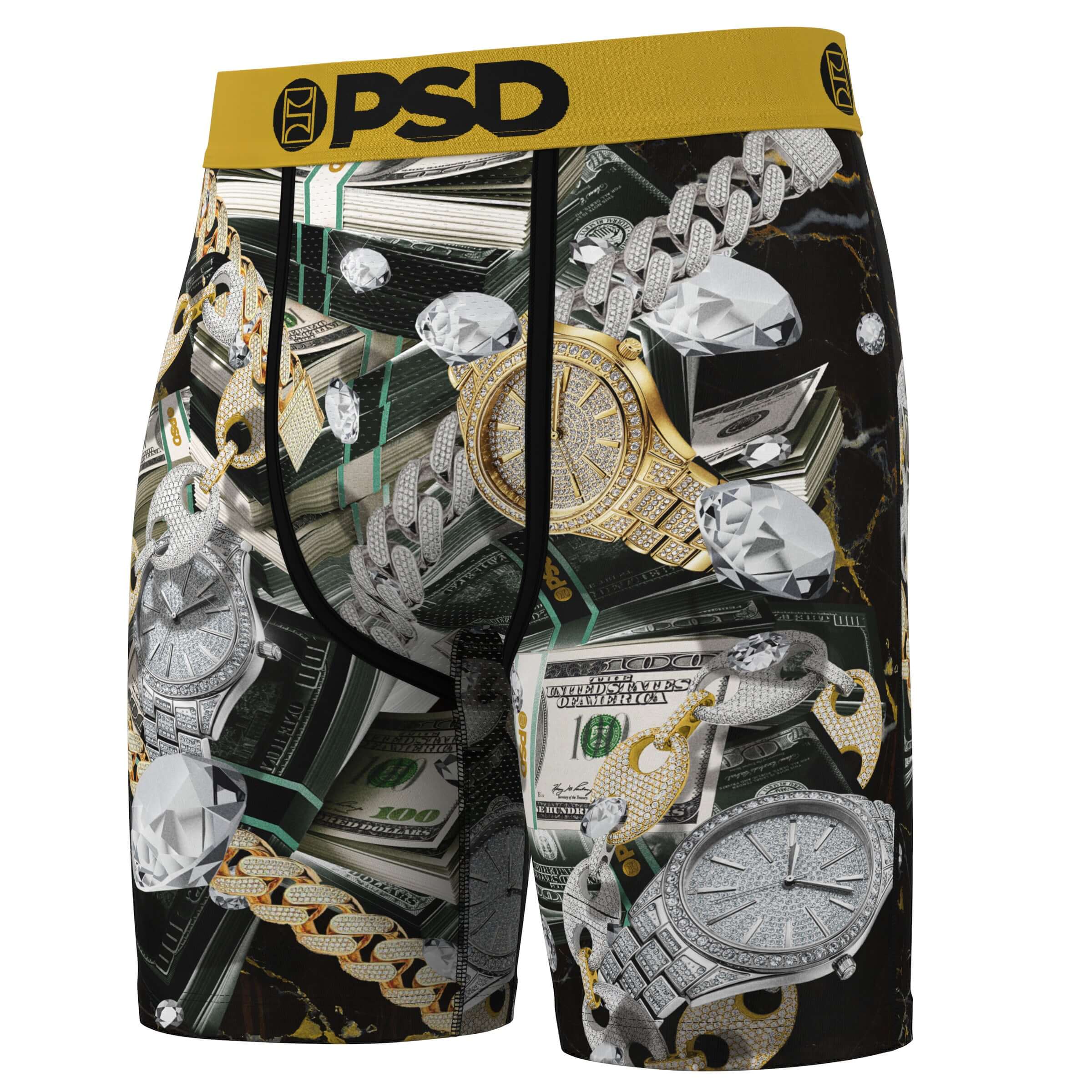 PSD Icy Benjis 7" Boxer Briefs Breathable MicroMesh Stretch Fit - Black / Gold