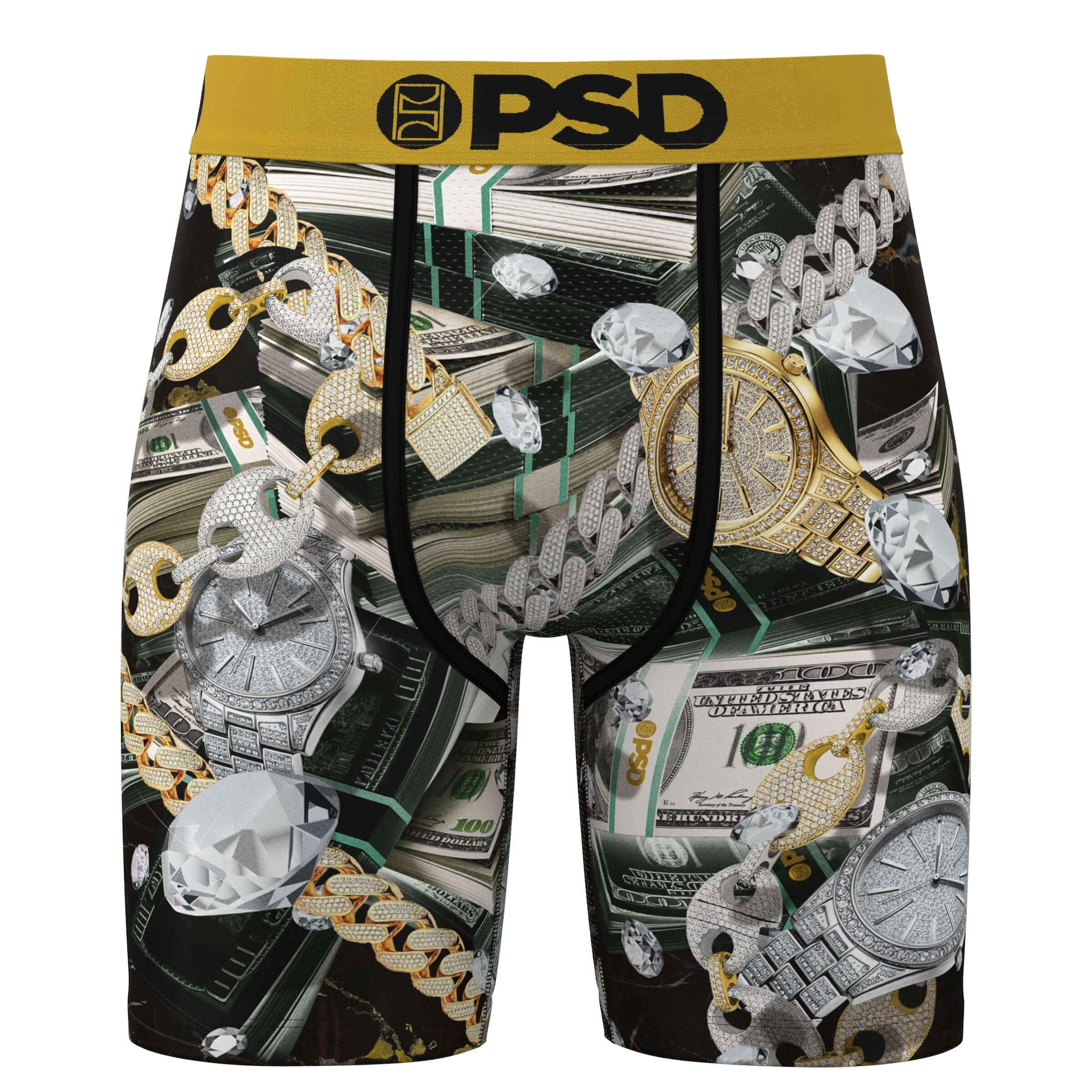 PSD Icy Benjis 7" Boxer Briefs Breathable MicroMesh Stretch Fit - Black / Gold