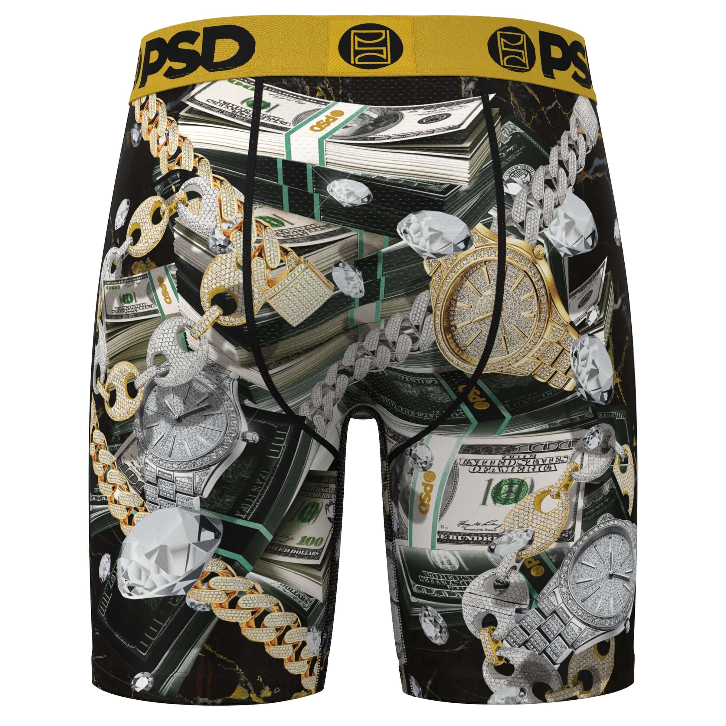 PSD Icy Benjis 7" Boxer Briefs Breathable MicroMesh Stretch Fit - Black / Gold