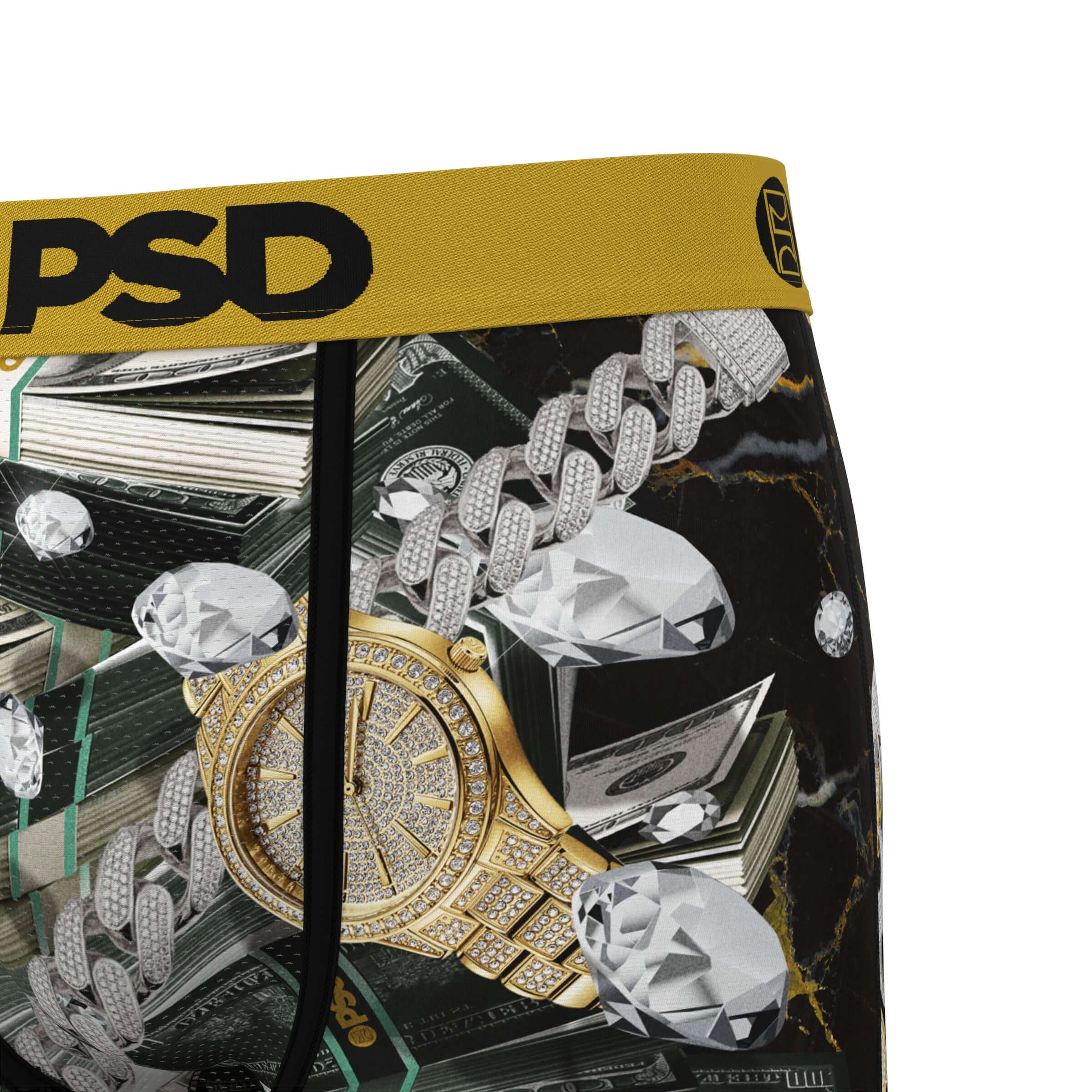 PSD Icy Benjis 7" Boxer Briefs Breathable MicroMesh Stretch Fit - Black / Gold