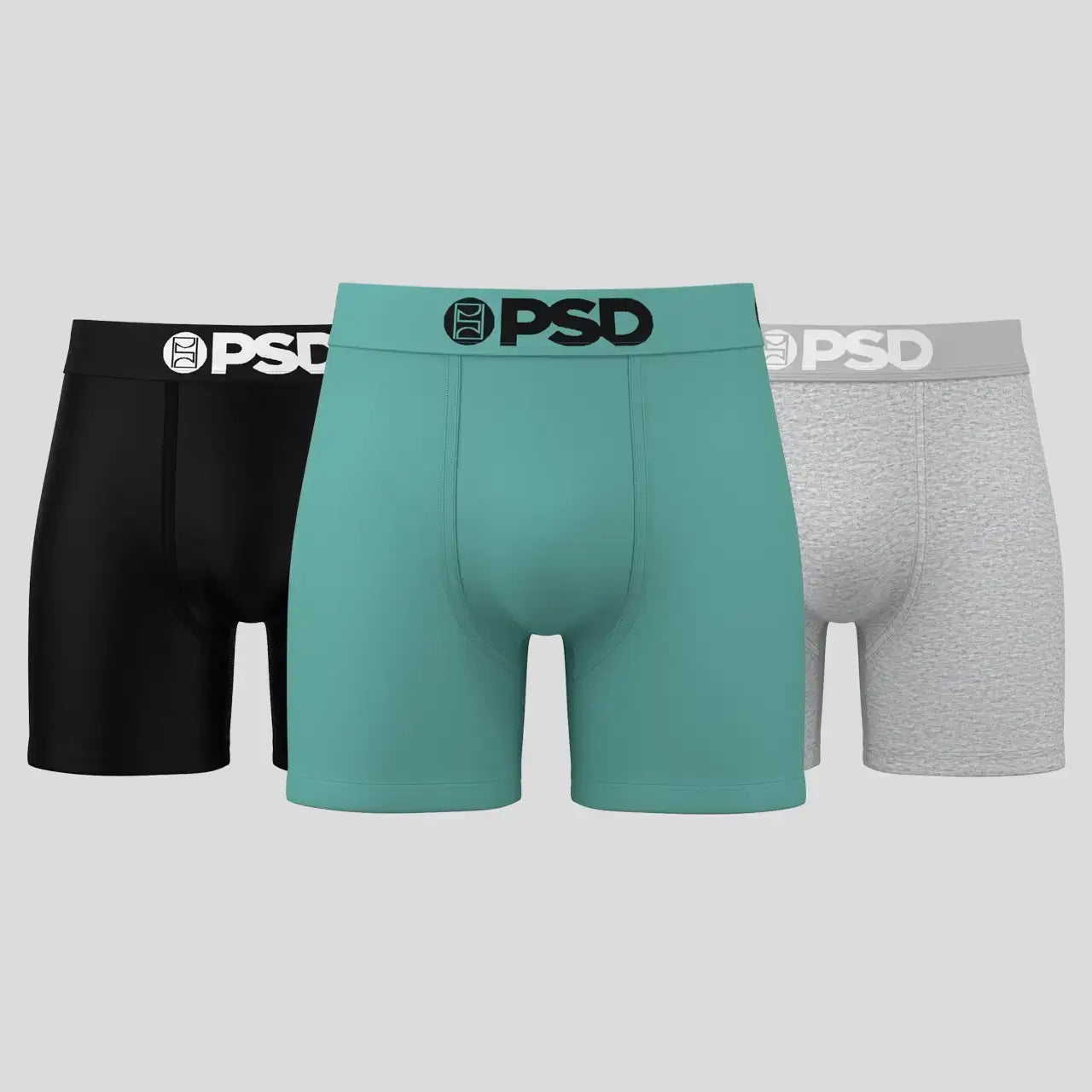 PSD 5" Boxer Briefs Solids 3 Pack –Cotton Stretch, ( Black, Grey. Green )