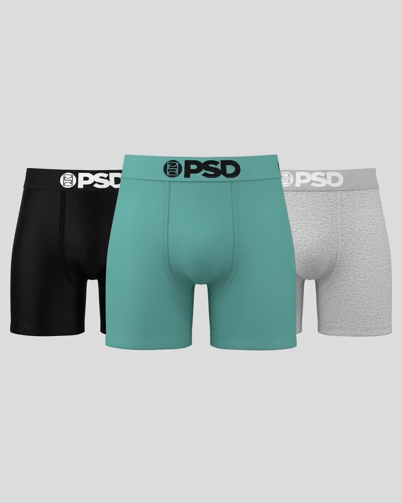PSD 5" Boxer Briefs Solids 3 Pack –Cotton Stretch, ( Black, Grey. Green )