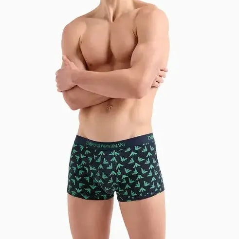 Emporio Armani 3 pack Pure Cotton Low Rise Trunks - Green, Black Print