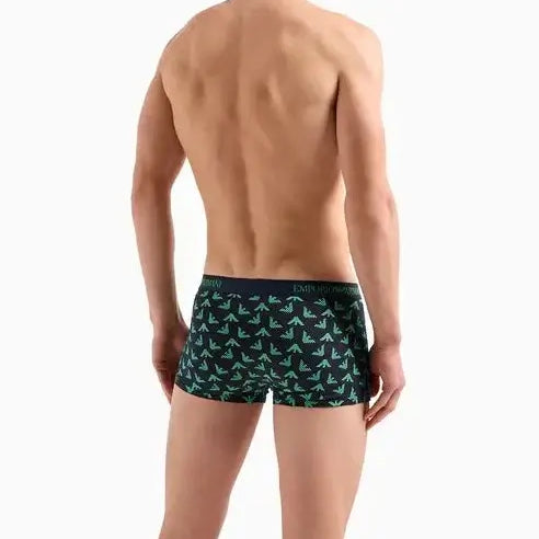 Emporio Armani 3 pack Pure Cotton Low Rise Trunks - Green, Black Print
